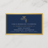 Professional Plumber Navy Blue Gold QR Code Visitekaartje (Voorkant)