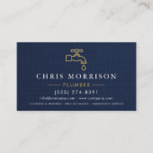 Professional Plumbing Plumber Navy Blue Gold Visitekaartje (Voorkant)