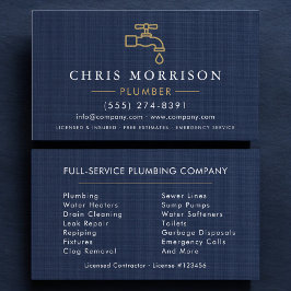 Professional Plumbing Plumber Navy Blue Gold  Visitekaartje