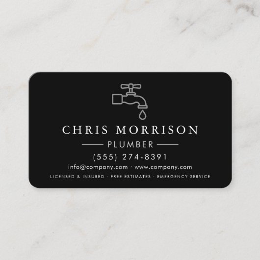Professional Plumbing Service Black & Silver Visitekaartje (Voorkant)