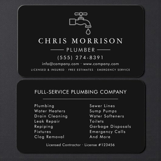 Professional Plumbing Service Black & Silver Visitekaartje