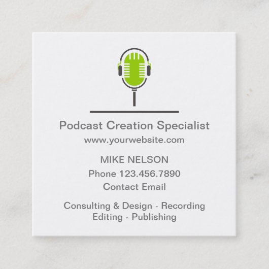 Professional Podcast Creation Specialist Vierkante Visitekaartje (Voorkant)