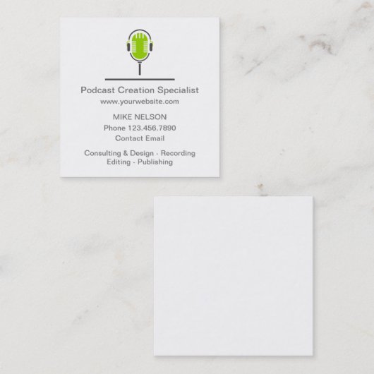 Professional Podcast Creation Specialist Vierkante Visitekaartje (Voorkant / Achterkant)