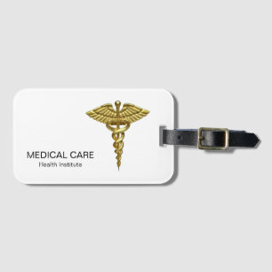 Professional Precious Medical Gold Caduceus Bagagelabel