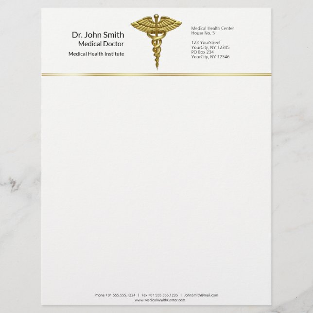 Professional Precious Medical Gold Caduceus Briefhoofd (Voorkant)