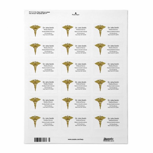Professional Precious Medical Gold Caduceus Etiket (Full Sheet)