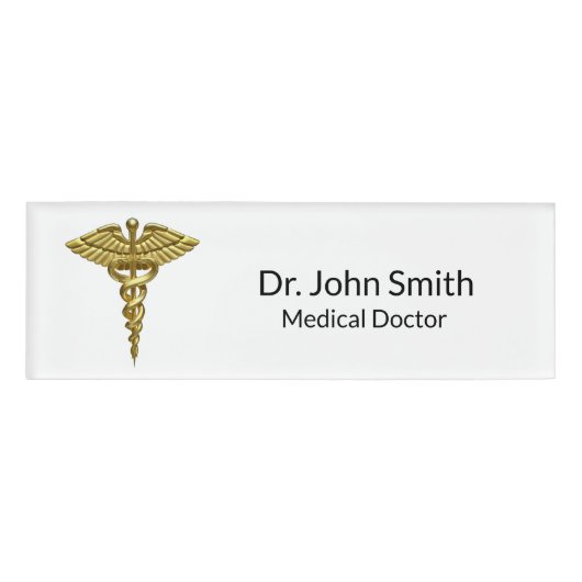 Professional Precious Medical Gold Caduceus Naambadge (Voorkant)