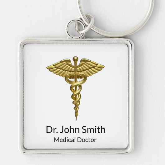 Professional Precious Medical Gold Caduceus Sleutelhanger (Voorkant)