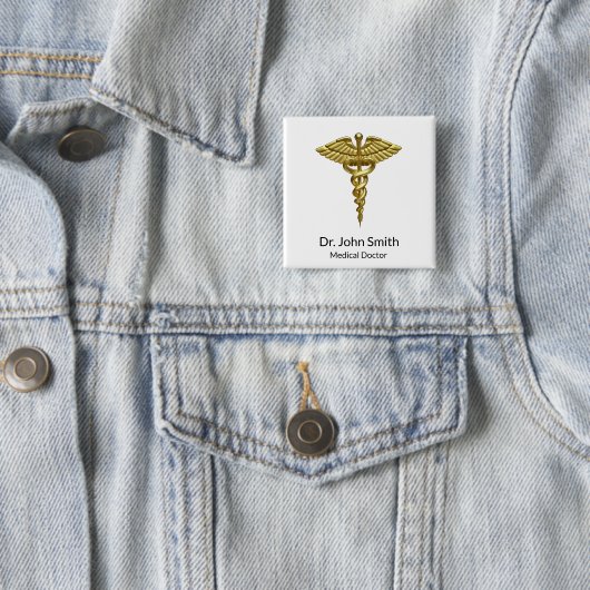 Professional Precious Medical Gold Caduceus Vierkante Button 5,1 Cm (In situ)