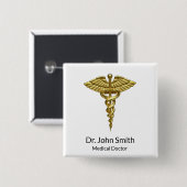 Professional Precious Medical Gold Caduceus Vierkante Button 5,1 Cm (Voorkant /achterkant)