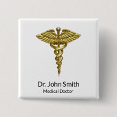 Professional Precious Medical Gold Caduceus Vierkante Button 5,1 Cm (Voorkant)