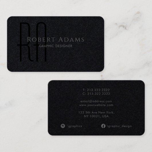 Professional Premium Black en Grey Monogrammen Visitekaartje (Voorkant / Achterkant)