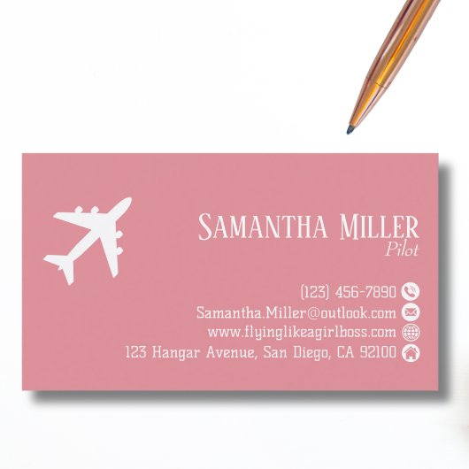 Professional QR Code Aviation Pink White Custom Visitekaartje