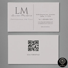 Professional QR Code Monogram Taupe Gray Visitekaartje