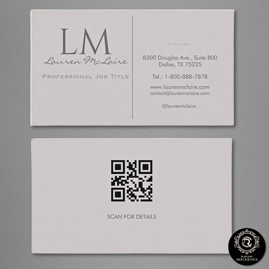 Professional QR Code Monogram Taupe Gray Visitekaartje