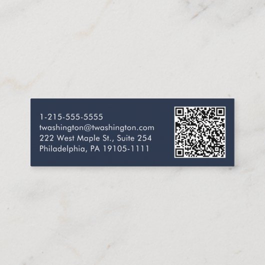 Professional QR-code Stijlvol script blauw Mini Visitekaartje (Achterkant)