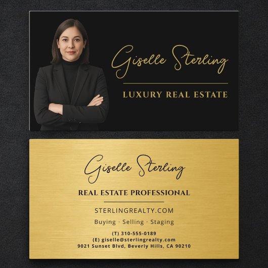 Professional Real Estate Black Gold Metallic Visitekaartje