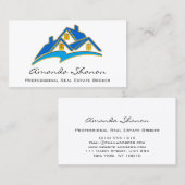 Professional Real Estate Broker Agent Blue Gold Visitekaartje (Voorkant / Achterkant)