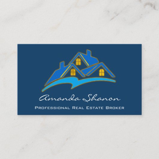 Professional Real Estate Broker Agent Blue Navy Visitekaartje (Voorkant)