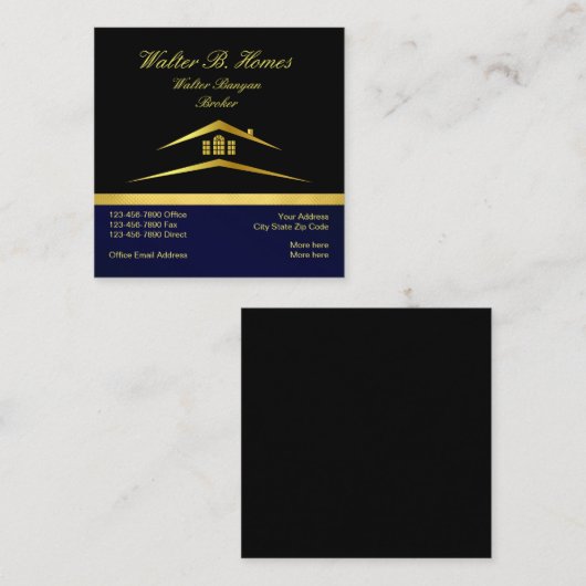 Professional Real Estate Broker Agent Gold en zwar Vierkante Visitekaartje (Voorkant / Achterkant)