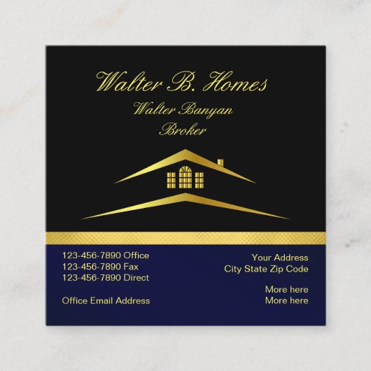 Professional Real Estate Broker Agent Gold en zwar Vierkante Visitekaartje (Voorkant)