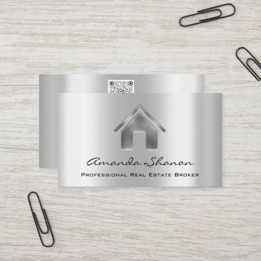 Professional Real Estate Broker Agent Silver Grey Visitekaartje (Voorkant / Achterkant in situ)