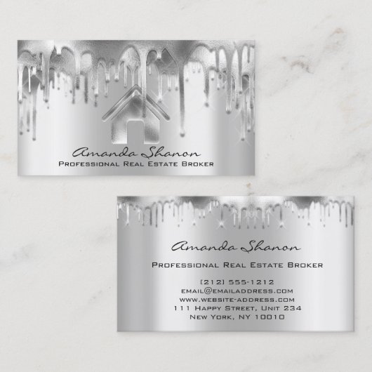 Professional Real Estate Broker Agent Silver Grey Visitekaartje (Voorkant / Achterkant)