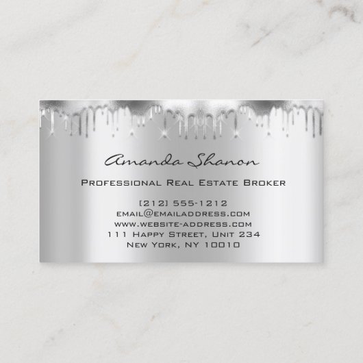 Professional Real Estate Broker Agent Silver Grey Visitekaartje (Achterkant)