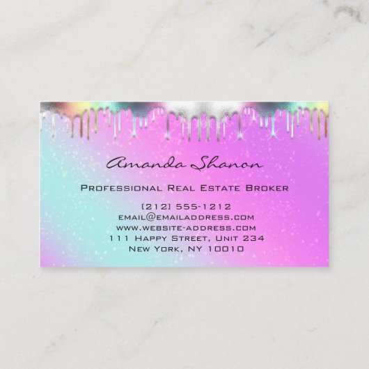 Professional Real Estate Broker Pink Holographic Visitekaartje (Achterkant)