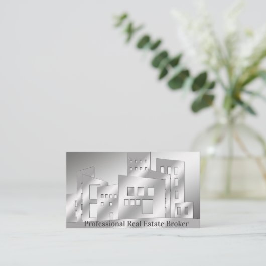 Professional Real Estate Broker Silver Business Ca Visitekaartje (Staand voorkant)