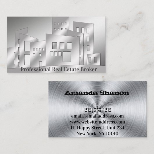 Professional Real Estate Broker Silver Business Ca Visitekaartje (Voorkant / Achterkant)