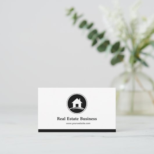 Professional Real Estate Broker Simple Black White Visitekaartje (Staand voorkant)