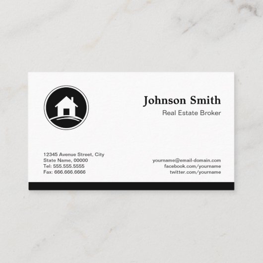 Professional Real Estate Broker Simple Black White Visitekaartje (Achterkant)