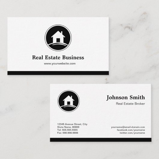 Professional Real Estate Broker Simple Black White Visitekaartje (Voorkant / Achterkant)