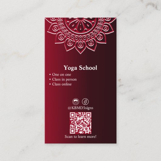 Professional Red Mandala Yoga Visitekaartje Klantenkaartje (Voorkant)