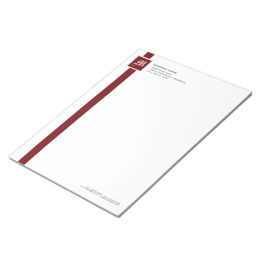 Professional Red & White Stripe Monogram 11 x 8 in Notitieblok (Schuin)