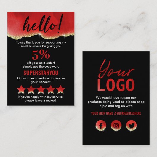 Professional Red Wine Gold Glitter Logo Korting Visitekaartje (Voorkant / Achterkant)