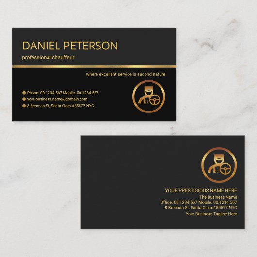 Professional Retro Gold Line Chauffeur-driver Visitekaartje (Voorkant / Achterkant)
