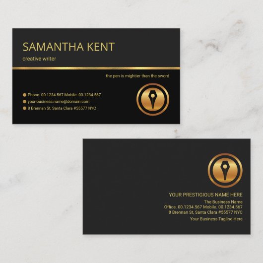 Professional Retro Gold Line Grey Shade Writer Visitekaartje (Voorkant / Achterkant)