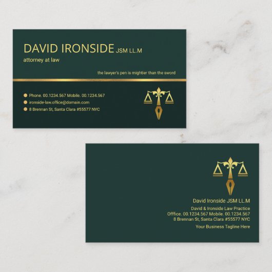 Professional Retro Gold Line Lawyer Visitekaartje (Voorkant / Achterkant)