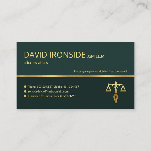 Professional Retro Gold Line Lawyer Visitekaartje (Voorkant)