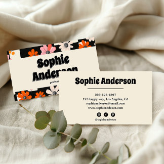 Professional Retro Vintage Floral Business Card Visitekaartje
