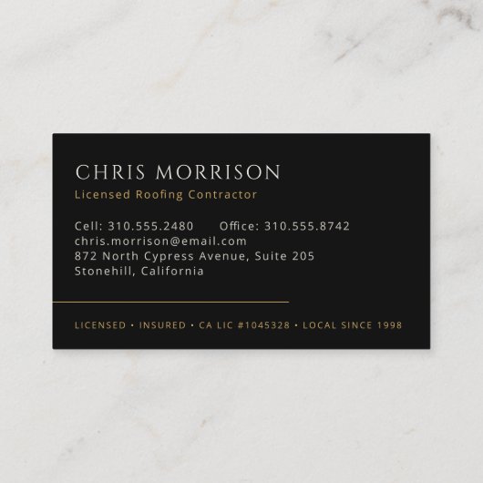 Professional Roofing Roofer Construction Black Visitekaartje (Achterkant)