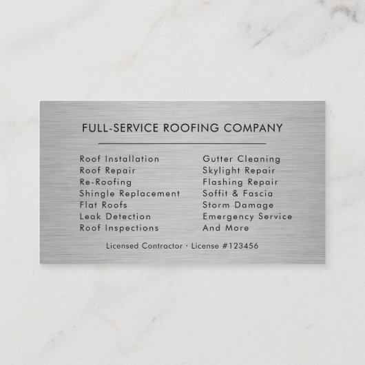 Professional Roofing Services Metallic Visitekaartje (Achterkant)