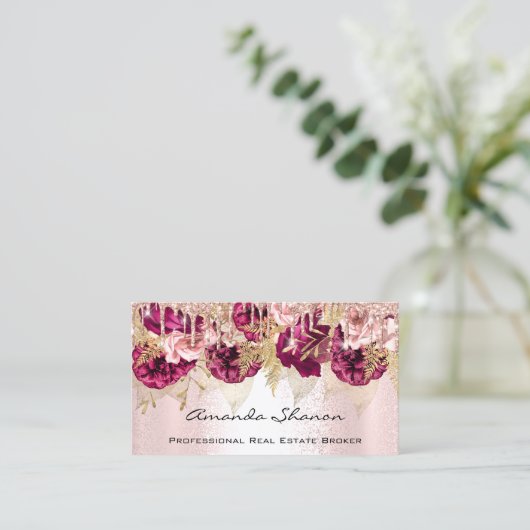 Professional Roos Blush Flowers Drip QRCODE Logo Visitekaartje (Staand voorkant)