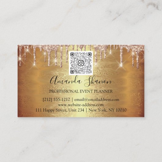 Professional Roos Gold Flowers Drip QR CODE Logo Visitekaartje (Achterkant)