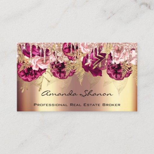 Professional Roos Gold Flowers Drip QRCODE Logo Visitekaartje (Voorkant)