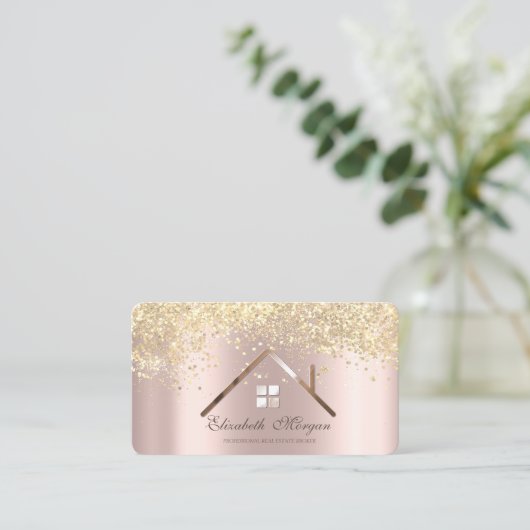 Professional Roos Gold Sequins Real Estate Visitekaartje (Staand voorkant)