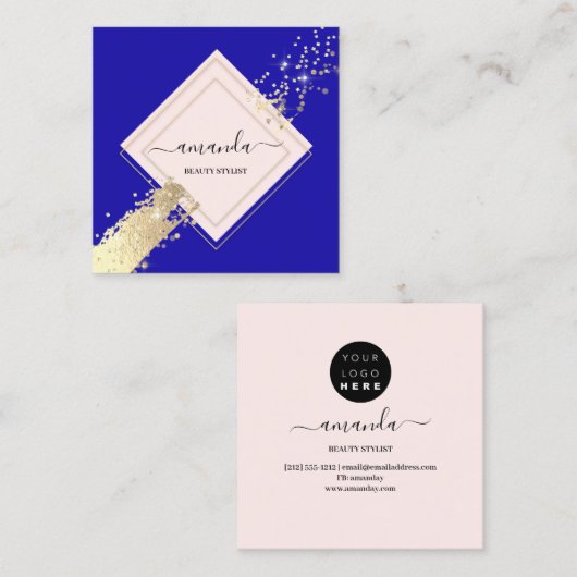 Professional Roos Lijst Gold Blue Makeup Logo Vierkante Visitekaartje (Voorkant / Achterkant)