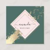 Professional Roos Lijst Gold Green Stroke Logo Vierkante Visitekaartje (Voorkant)